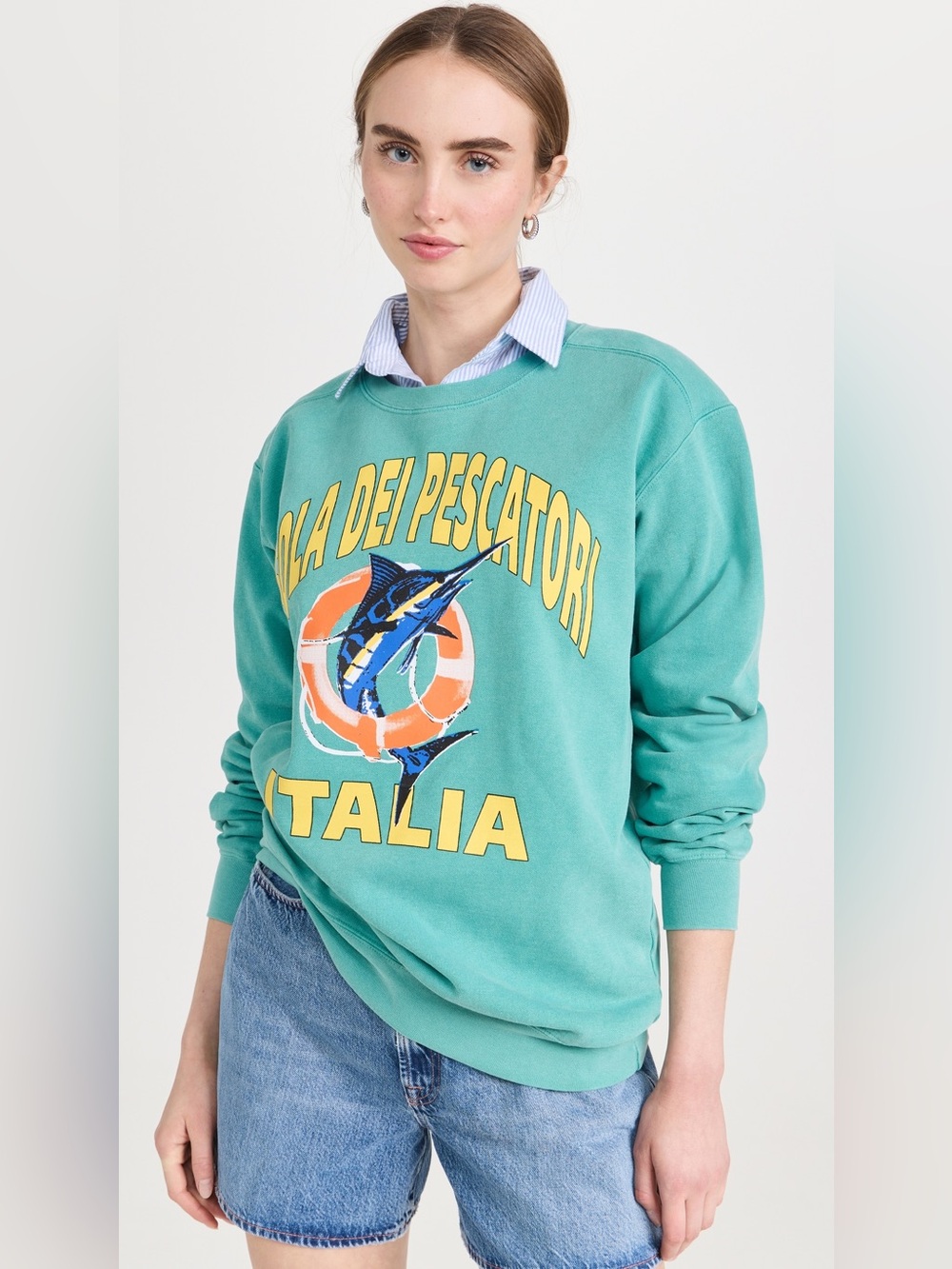 Firstport Isola Dei Pescatori Crew Neck Sweatshirt Teal XS Shopbop